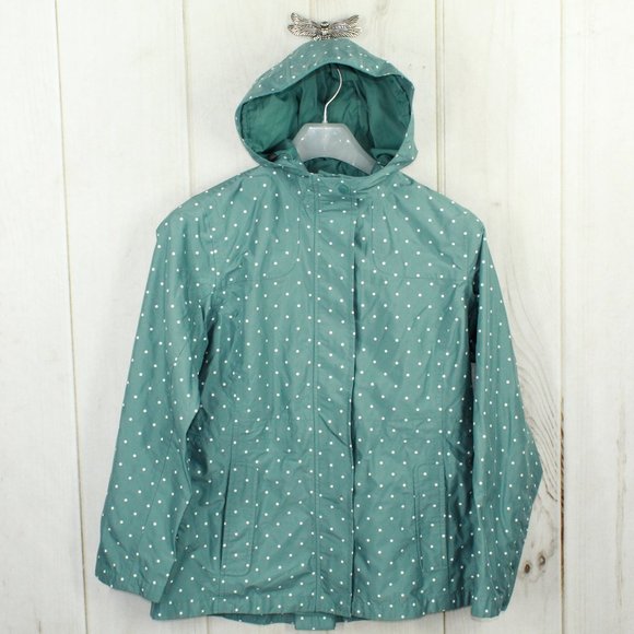 L.L. Bean Jackets & Blazers - LL Bean Green Polyester Polka Dot Full-Zip Lined R